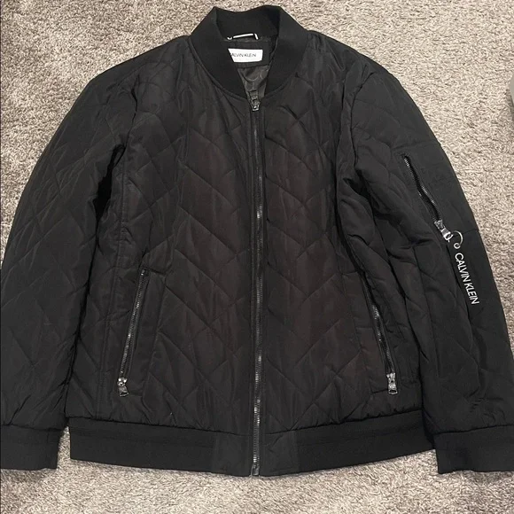 Calvin Klein Black Quilted Bomber Jacket with Sleeve Pocket - Picture 1 of 4